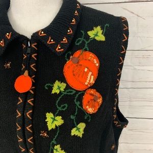 White Stag | Sweaters | Womens Full Zip Embroidered Pumpkin Vest Xl ...